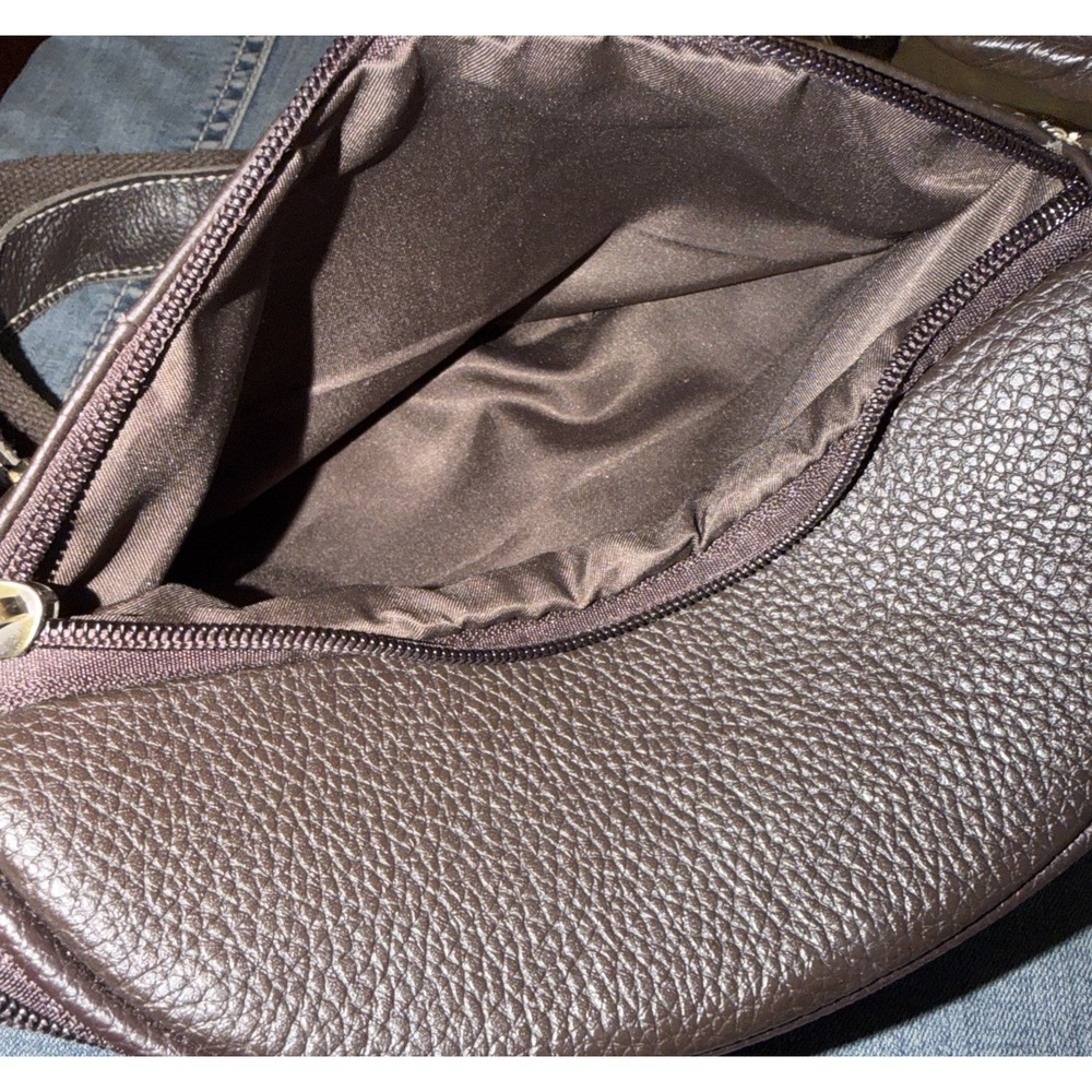 Leather Fanny Pack Waist Sack Handbag Brown Pebble Pockets Adj Strap Zip Pocket - Picture 8 of 9